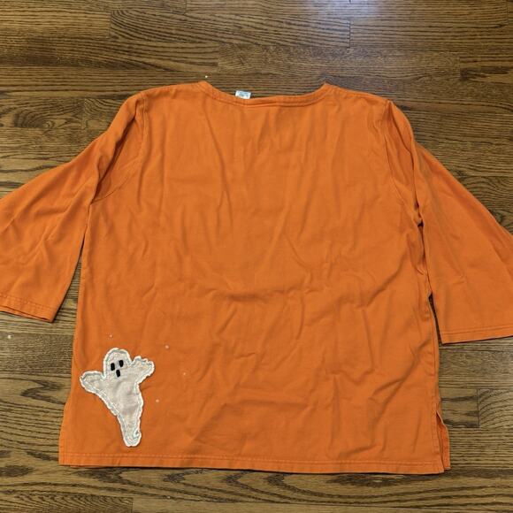 Vintage Michael Simon Top XL Halloween Ghosts Orange Appliqué Double Sided - Picture 11 of 12